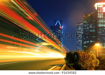 the light trails on the modern building background in  china