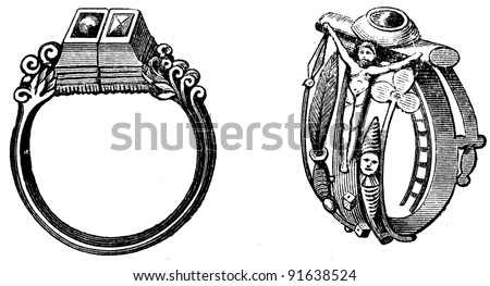 wedding rings of Martin Luther and Katharina von Boras, 1525 - an illustration of the encyclopedia publishers Education, St. Petersburg, Russian Empire, 1896