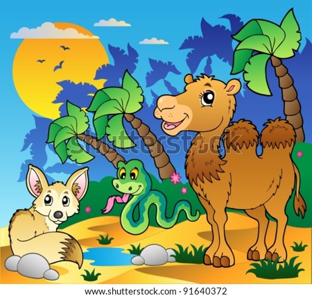 Desert scene with various animals 1 - vector illustration.