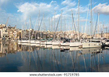 luxury sailboats moored in Senglea Marina, Valletta - Malta