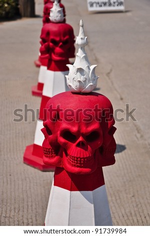 Traffic cones at Wat Rong Khun, Chiang Rai Province, Northern Thailand