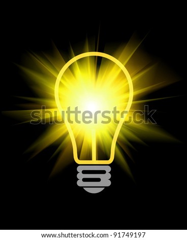 abstract light bulb with beams on black