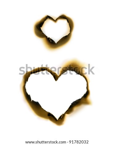 Sheet of parchment with heart shape burnt holes