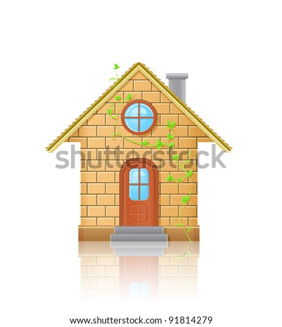 Detailed Small House Illustration. Front View. Vector