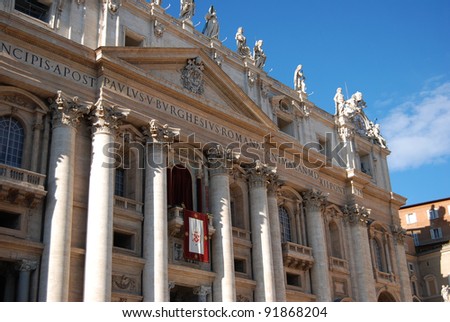 St. Peter's basilica. Balcony where the Pope Benedict XVI spoke to the crowd of faithful in the Christmas Day 2011