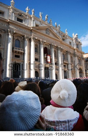 People waiting for the pope blessing at Basilica of St Peter - Rome, Italy