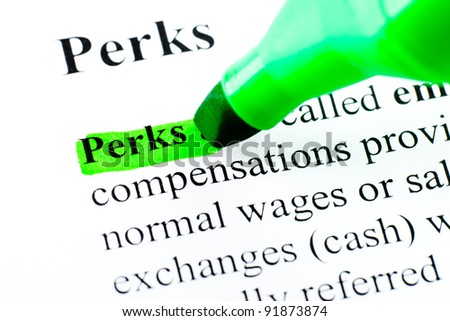 Perks definition highlighted by green marker Royalty-Free Stock Photo #91873874