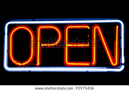 Neon Open sign lit at night