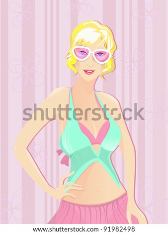 Fashion girl with bonded hairs wearing sun glass.