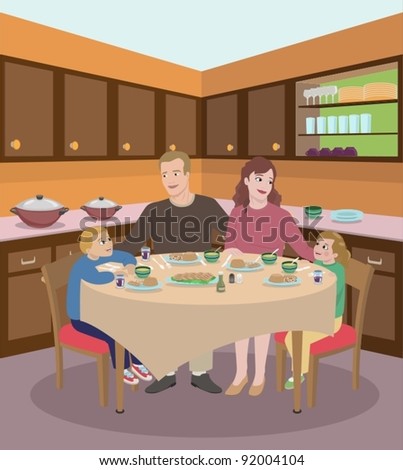 Family Dining In The Kitchen-vector