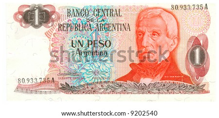 1 peso bill of Argentina, magenta picture and pink pattern