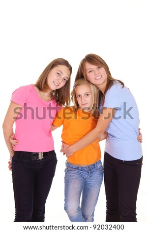 girls have fun on a white background