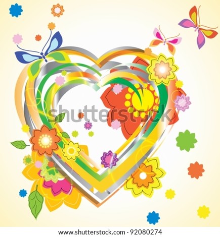 Colorful Valentine background with heart and flowers, vector
