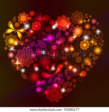 Floral bright Heart, Valentine background, vector