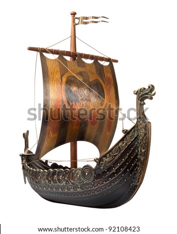 Antique Viking Ship Model isolated on white Royalty-Free Stock Photo #92108423
