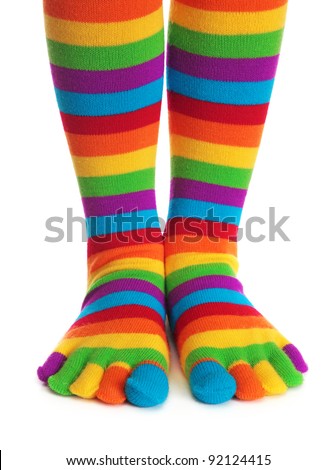 Colorful striped socks isolated on white background