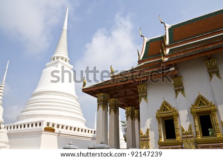 white pagoda near the ancient church, in ayutthaya