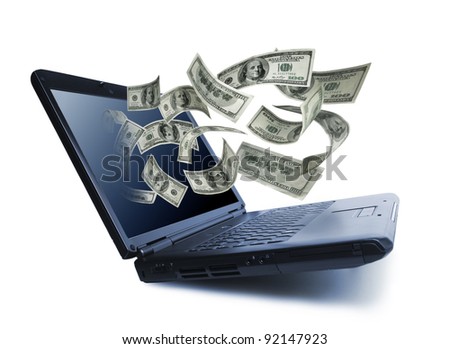 Money pouring out from a notebook computer