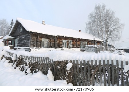 The house in village in the winter