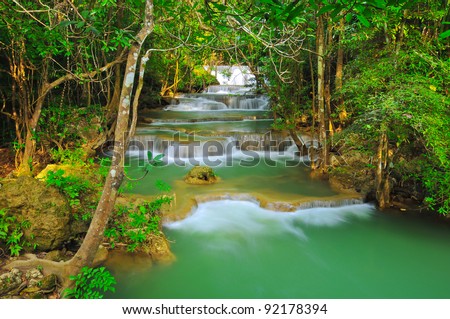 Beautiful waterfall in in thai national park, Kanjanaburi Thailand.