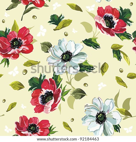 Elegance Seamless color flowers pattern on green background, vector illustration