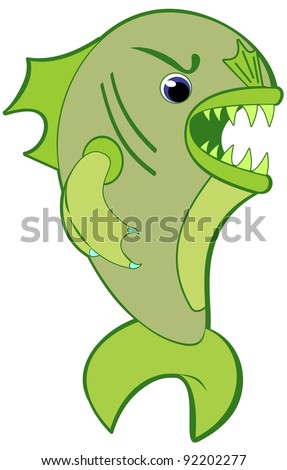 Vector cartoon illustration of a mean fish isolated on a white background