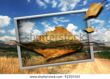 Autumn rural landscape and blue sky