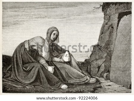 Holy women in front of Jesus sepulcher. Created by Vent, published on Magasin Pittoresque, Paris, 1845