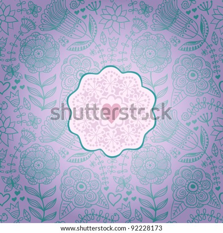 Gorgeous seamless floral background. Floral background with vintage label design. Seamless pattern can be used for wallpaper, pattern fills, web page background, surface textures