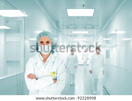 Scientists team at modern hospital lab, group of doctors Royalty-Free Stock Photo #92228908