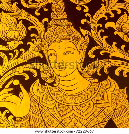 close up pattern in traditional Thai style art painting on door