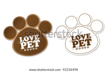 Paw print stickers with text love pet and stars Royalty-Free Stock Photo #92236498