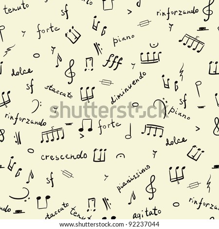 hand drawn seamless pattern with musical signs