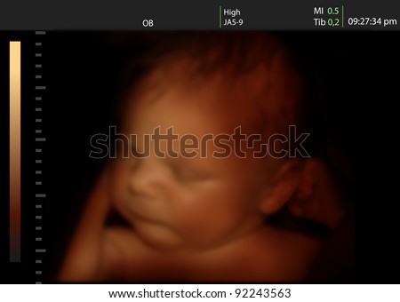 Image of newborn baby like 3D ultrasound  of baby in mother's womb. Royalty-Free Stock Photo #92243563
