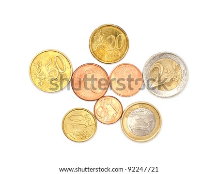 A few euros coins on white