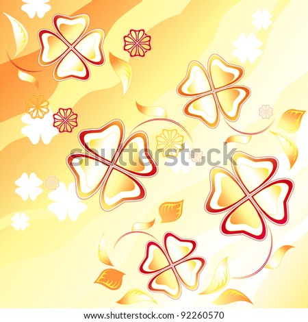 Abstract yellow background. Flying flowers