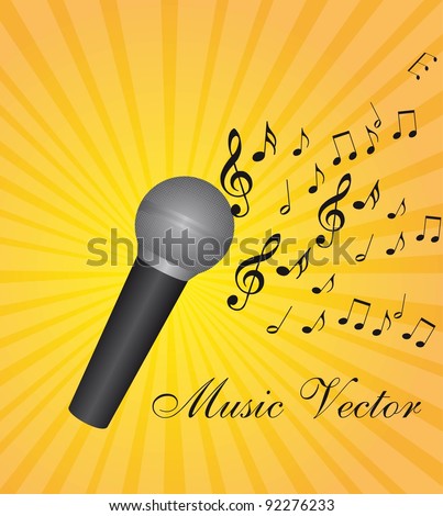 microphone with music notes over yellow background vector illustration