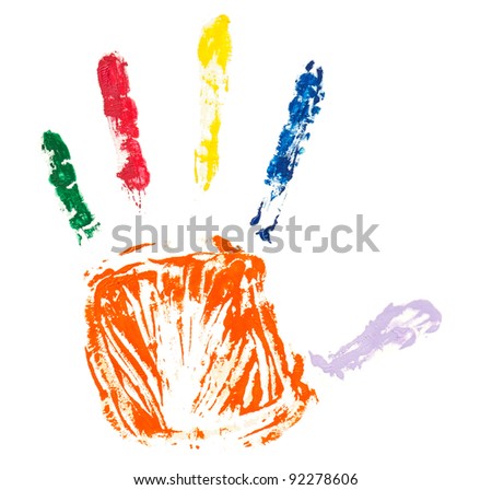 Close up of colorful hand painted isolated on white background