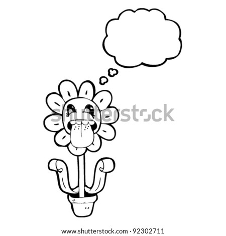 flower sticking out tongue cartoon with thought bubble