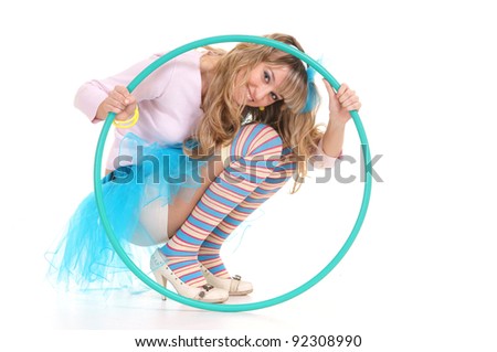 nice and sweet girl with hoop on white