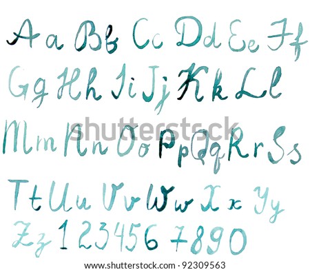 watercolor english alphabet with numbers