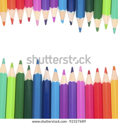 Closeup of colourful pencils with copy space on white background for back to school concept