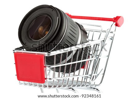 Photo Lens in Shopping Cart on the white