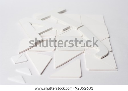 Typographic composition on a white background with a small depth of field