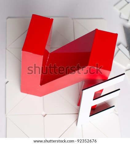 Typographic composition on a white background with a small depth of field