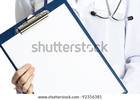 medical doctor with clipboard, isolated on white background