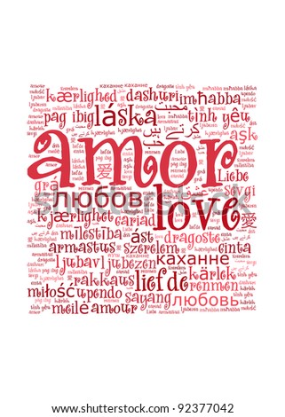 Love concept word in many languages of the world