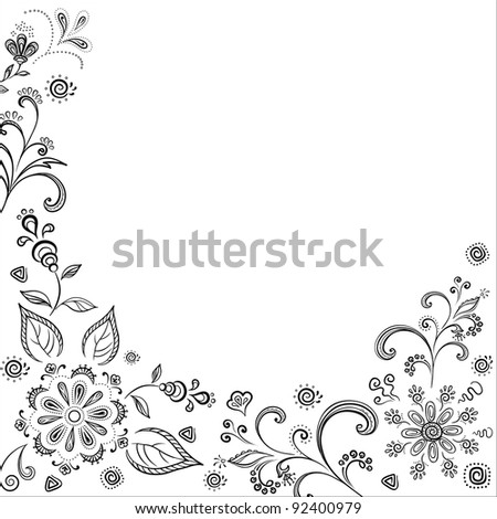 Floral background, symbolical flowers and leafs, contours