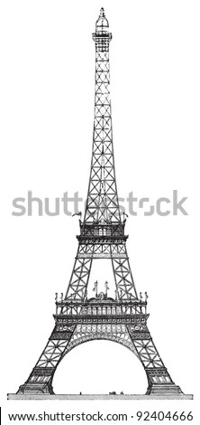 Eiffel tower in Paris (France) / vintage illustration from Meyers Konversations-Lexikon 1897