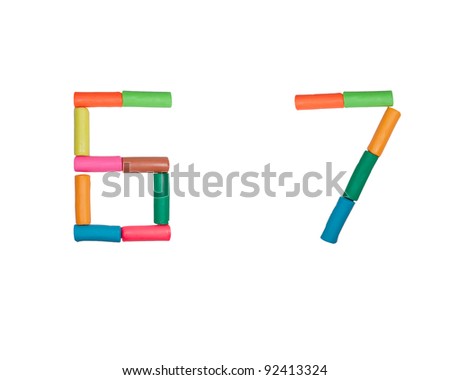 Plasticine alphabet letter number stick on white back ground(6,7)